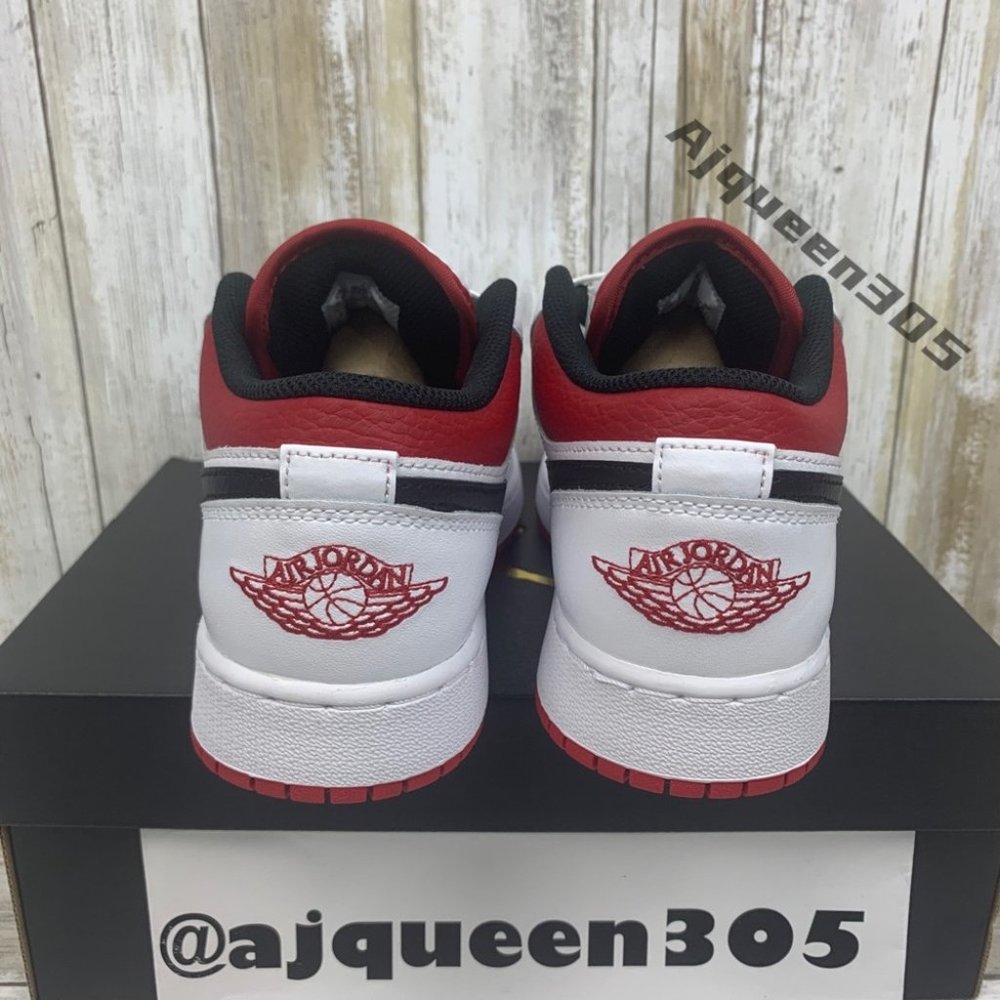 Air Jordan 1 Low White Gym Red Black GS 553560-118 - Picture 5 of 6